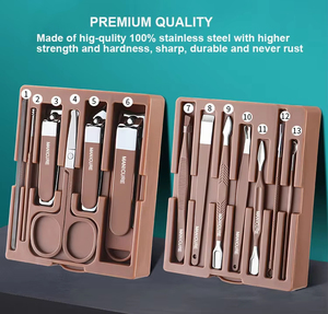 Nouvel arrivage : Kit de <span class=keywords><strong>manucure</strong></span> 13-en-1 double couche style tiroir en acier inoxydable anti-éclaboussures avec miroir - Product Image 2