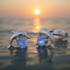 Orecchini a perno E1941 a forma di delfino con diamante blu taglio brillante rotondo, montatura a griffe, in lega di zinco, gioielli alla moda da donna, idea regalo - Product Image 2