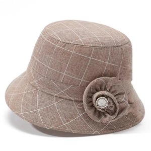 Chapeau de pêcheur à carreaux pour femmes, gris, en coton et lin, protection solaire, printemps automne, chapeau de pêcheur décontracté - Product Image 2