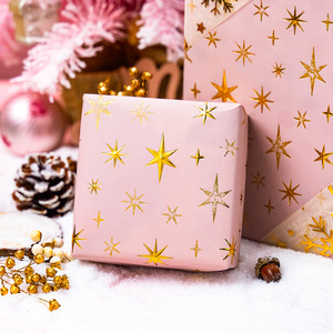 Kraft <b>Pink</b> <b>Wrapping</b> <b>Paper</b> Roll 17x197 Inch Metallic 3D Embossed <b>Pink</b> Gold Foil Shimmering Star - Product Image 1