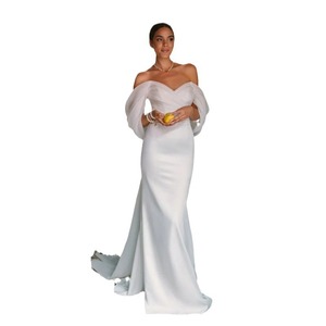 White Satin Off The Shoulder Mermaid Wedding Dress Sweetheart Neckline Natural Waistline Simple Slim Fit Brides 2026 - Product Image 4