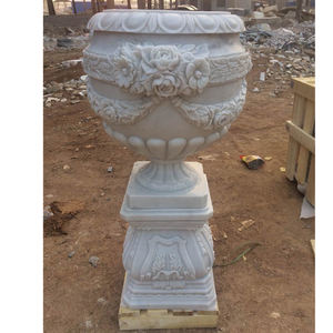 Jardinières extérieures en marbre blanc Pots de fleurs romains Vente en gros - Product Image 3