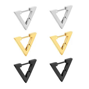 Triangular <b>Stud</b> Earrings Geometric Unisex <b>Titanium</b> Steel Silver Gold Black 20mm Fashion Jewelry - Product Image 1