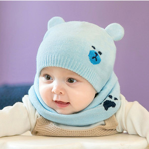 Ensemble deux pièces <span class=keywords><strong>bonnet</strong></span> et écharpe <span class=keywords><strong>en</strong></span> <span class=keywords><strong>laine</strong></span> d'ours <span class=keywords><strong>pour</strong></span> <span class=keywords><strong>nouveau</strong></span>-nés, 100 % coton, épaissi et chaud, <span class=keywords><strong>bonnet</strong></span> tricoté <span class=keywords><strong>pour</strong></span> garçon - Product Image 2