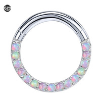 Anneau segmenté en titane G23 incrusté d'opale, anneau de septum nasal en opale, boucle d'oreille multi-usage