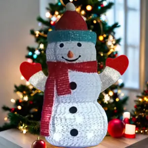 24" USB 8-function Timer Remote Control 33pcs LED Lights Pilling Cloth Snowman