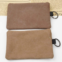 Dompet Kanvas Mini Grosir dengan Resleting, Tempat Kartu, Gantungan Kunci, Dompet Koin Portabel untuk Penggunaan Sehari-hari