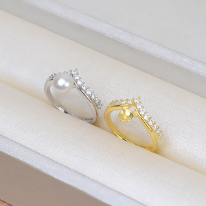 Wenchi S925 Silver Open <b>Ring</b> for Female <b>Adjustable</b> Finger <b>Size</b> 6-7 Pearl DIY Accessories Empty Holder 220 Model 16846 - Product Image 2