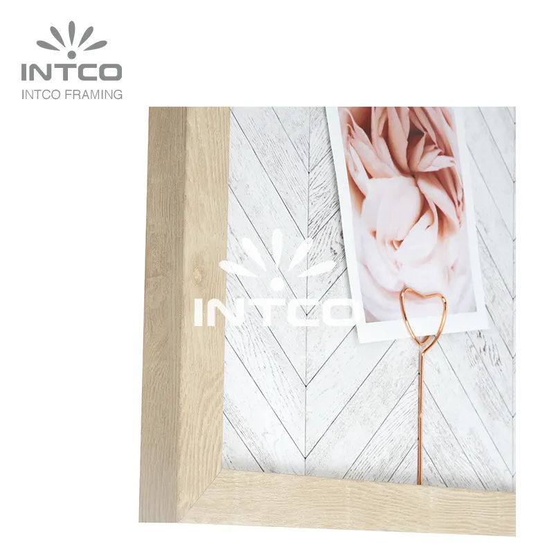 INTCO Record Message Pink Clips Change Photo or Tips Iron-Board Wood Color Framed Memo Board Photo Frame and Art Frame