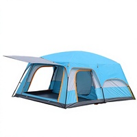 Tente en tissu Oxford bleu à double couche pour 8 personnes et plus, structure à une chambre avec poteaux en aluminium et fibre de verre pour le camping en plein air