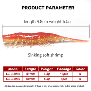 Señuelos blandos de PVC de 61mm/1.6g y 98mm/5.8g para pesca de lucio, camarón, carpa, lubina, gamba y otros peces. - Product Image 2