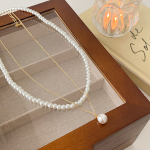 Collar <span class=keywords><strong>de</strong></span> cadena <span class=keywords><strong>de</strong></span> doble capa inspirado en el lujo, collar minimalista con colgante <span class=keywords><strong>de</strong></span> una sola perla, regalos para mujeres - Product Image 5