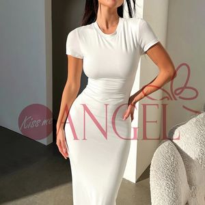 KISS ME <span class=keywords><strong>ANGEL</strong></span> estate moda donna tinta unita temperamento stretto girocollo manica corta abito lungo - Product Image 1