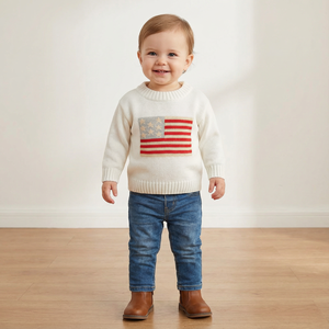 Sweater Pullover Bendera Amerika 4 Juli Unisex Bayi Baru Lahir-Balita Katun Lembut Bernapas Elastis Ringan Patriotik - Product Image 4