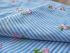 Màu xanh và trắng sọc thêu bông vải - Product Image 4