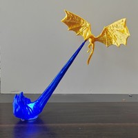 Drachen-Bücherregal-Nischenleuchte, 3D-gedruckt, LED, Feuer speiende Fantasy-Regaldekoration, fliegendes Design, blau-rote Flamme, groß, langlebig