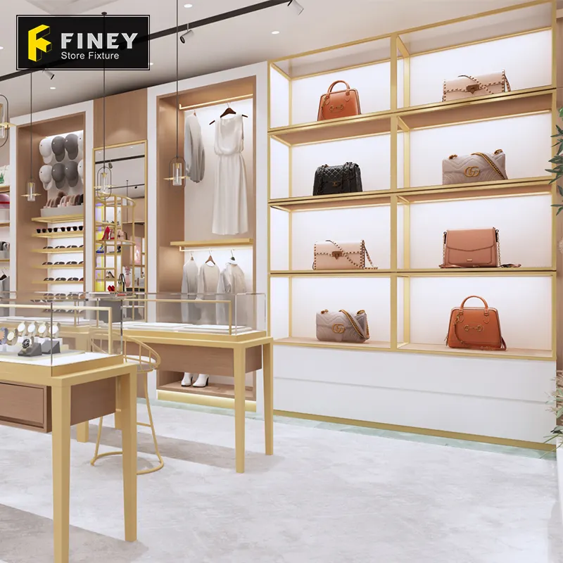 Luxury Handbag Store Interior Design Bag Retail Shop Wall Shelf Wallet Show Case Display Furniture Bags Display Showcase