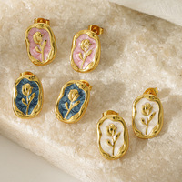 Anting Tulip Baja Tahan Karat Enamel Oval Vintage Prancis Warna-warni untuk Wanita Perhiasan Telinga Fashion untuk Pemakaian Sehari-hari di Kantor