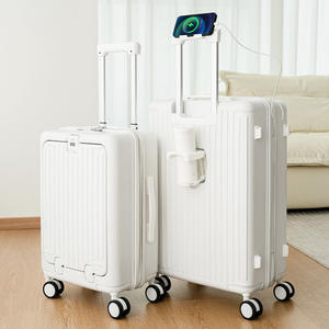 Maleta de Viaje Yongsheng con Apertura Frontal de 24 Pulgadas, Resistente a Impactos, con Ruedas Silenciosas, Unisex, Color Blanco Nube con Rayas - Product Image 3