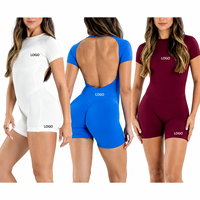 Combinaison de yoga pour femme à dos ouvert et manches courtes, sans couture, une pièce, extensible, séchage rapide, pour la gym et le fitness
