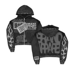 Fabricants de sweats à capuche unisexes personnalisés pour l'été, streetwear, broderie noire en strass, impression zippée, vintage, délavage acide, lourd, court - Product Image 3