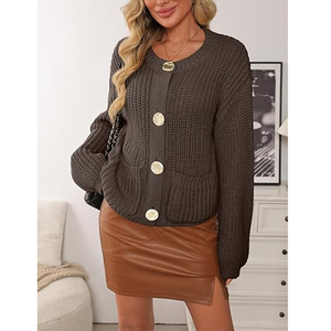Jaqueta Cardigã Feminina Plus Size Atacado Personalizada Estilo Chinês Padrão Regular Respirável de Inverno em Algodão de Tricô Grosso - Product Image 4