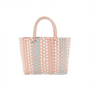Summer Macaron Color Contrast Handmade PVC Woven Two Handles Open Closure Fashion Beach Travel Hand <b>Square</b> Bag for Kids Tanjing - Product Image 1