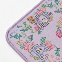 Tapis de Mahjong Américain de Luxe Personnalisé en Gros, 80 cm Carré, en Caoutchouc Naturel Écologique, Imperméable, Rose, Motif Chien Dessiné à la Main