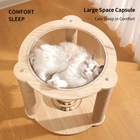 Tempat Tidur Kucing Kapsul Luar Angkasa Terintegrasi dengan Tiang Garuk Sisal, Meja Putar Kucing, dan Pohon Kucing
