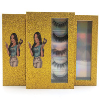 Boîte à cils de vison 3d, étiquette privée personnalisée, à paillettes or avec votre propre logo, 5 paires de boîtes, livre à cils vide, 25mm