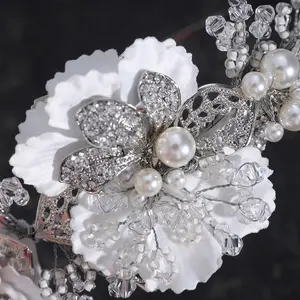 Vintage Crystal Beaded Bridal Crown And Tiara Handmade Pearl Party Prom Hair Jewelry Wedding Hair Accessories