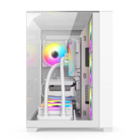 Boîtier d'ordinateur de jeu ATX panoramique 3 côtés Meway OEM blanc, châssis de tour moyenne en verre trempé, radiateur 360 mm, 7 ventilateurs, pièces PC