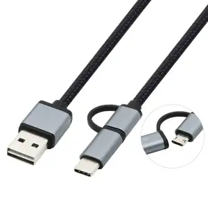 Durable Type-C Cable 2-in-1 Aluminum Housing Type-C Cable Female-Male Switch Portable Data Cable