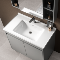 Meuble-lavabo suspendu avec étagères ouvertes et porte coulissante, armoire de rangement murale, mobilier de salle de bain moderne et minimaliste