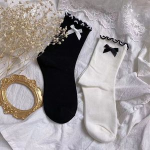 White And <b>Black</b> Bow-knot Ruffled Slouch <b>Socks</b> Cotton Sweat-absorbing Women's Autumn Style Lolita JK <b>Socks</b> - Product Image 5