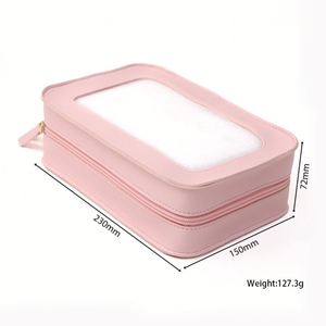 Fashion Pu Leather Square Cosmetic Case <b>Transparent</b> Window Zipper Water Resistant Large Capacity Travel Toiletry <b>Bag</b> for Women - Product Image 6