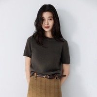 Suéter de Cachemir 100% para Mujer, Cuello Redondo, Manga Corta, Estilo Básico y Holgado, Top Corto de Punto, Camiseta Interior de Cachemir para el Día a Día
