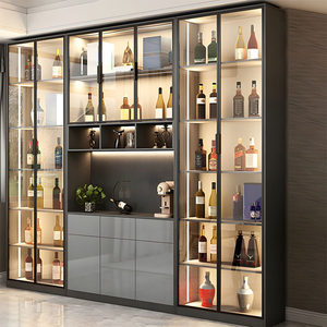 <span class=keywords><strong>Mobile</strong></span> Bar Angolare Moderno <span class=keywords><strong>per</strong></span> Soggiorno e <span class=keywords><strong>Sala</strong></span> da Pranzo, Vetrina Espositiva in Legno con Anta in Vetro <span class=keywords><strong>per</strong></span> Stoccaggio Caffè, Bevande e Vino - Product Image 2