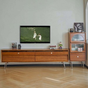 Mid Century Modern Solid Wood Tv Stand With Storage Drawers And Glass <b>Cabinet</b> For Living Room Furniture - Product Image 1