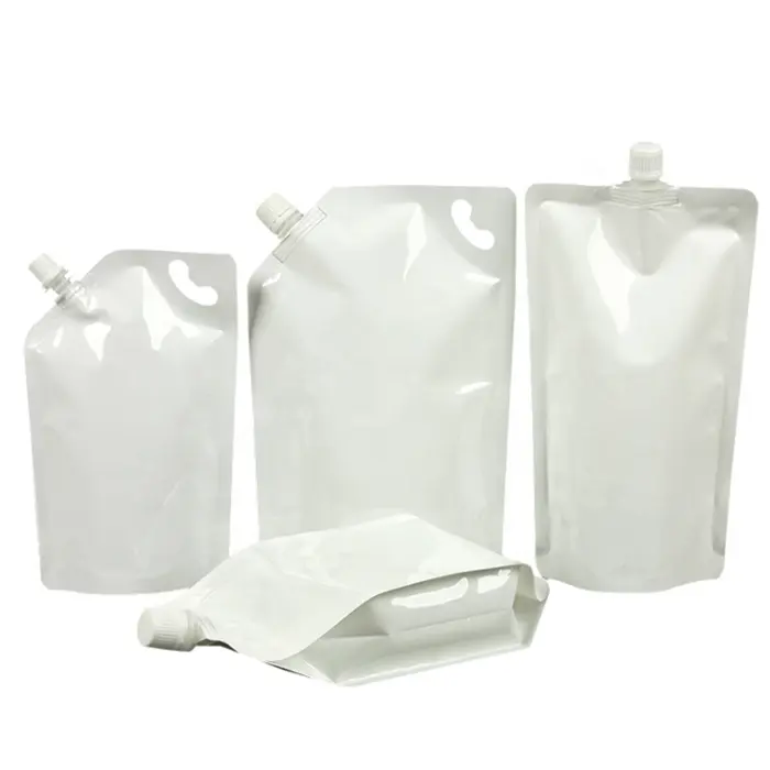 White Stand Up Leak Proof PA Nylon Laminated Plastic Packaging Spouted Pouch Bags for Liquid Products