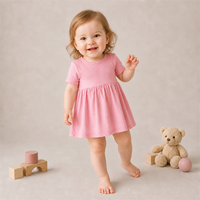 Vente en gros de vêtements pour filles avec logo personnalisé, écologiques, respirants, en bambou et élasthanne, barboteuse à volants, combinaison pour bébé nouveau-né, robe