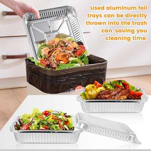 8''x 8'' Heavy Duty Disposable Aluminum <b>Foil</b> <b>Containers</b> Square Takeaway Food Tray Baking Pans with Plastic Lid - Product Image 4