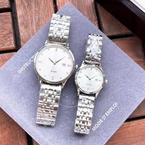 Ensemble de montres à quartz pour couple, bracelet en acier inoxydable or rose, cadran blanc avec index des heures en cristal, Omegaes - Product Image 4