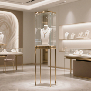 Heavy-Duty kim loại đồ trang sức đstand-Lockable Glass trường hợp + Tùy chỉnh Bông tai Rack cho Kim Cương Vòng cổ & Ring Boutique hiển thị - Product Image 2