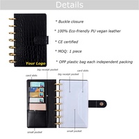 Yihe meilleure vente 7 couleurs disque lié A6 planificateur budgétaire en cuir de crocodile avec autocollants et enveloppe de trésorerie disponible