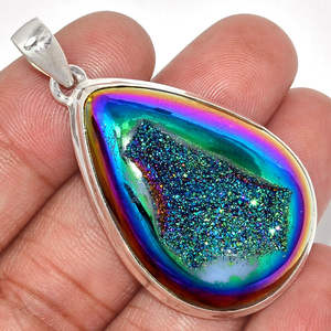 Colgante antiguo de titanio Druzy para mujer, colgante de plata de ley 925 sólida, joyería hecha a mano, proveedor ODM - Product Image 1