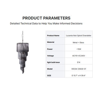 Lucente Noir Modern Spiral Chandelier Luz blanca cálida para uso en interiores en hoteles Villas Habitaciones - Product Image 3