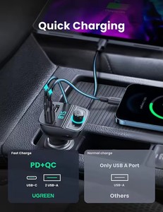 شاحن سيارة <span class=keywords><strong>UGREEN</strong></span> مع جهاز إرسال FM ومحول راديو، 3 منافذ USB مع تقنية QC/PD 3.0، يدعم المكالمات بدون استخدام اليدين لأجهزة آيفون - Product Image 2