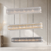 Suspension rectangulaire moderne aspect cristal finition laiton pour hôtel, salle à manger, projet de villa