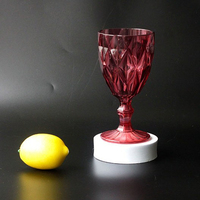 Verre à vin en verre gravé vintage de 12 oz, design diamant, couleur unie bleu vert gris violet